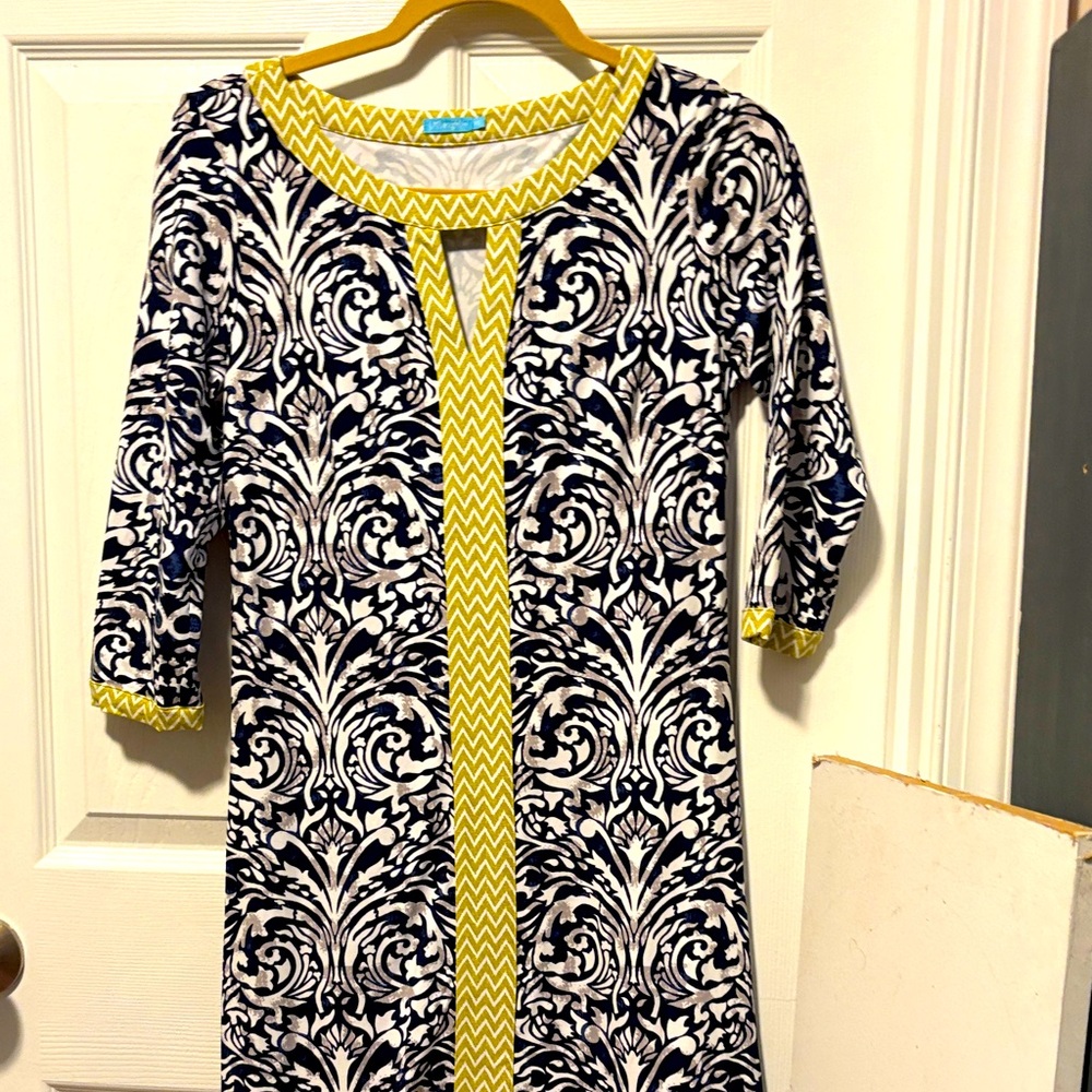 J. McLaughlin Chevron Dress in Yellow and White